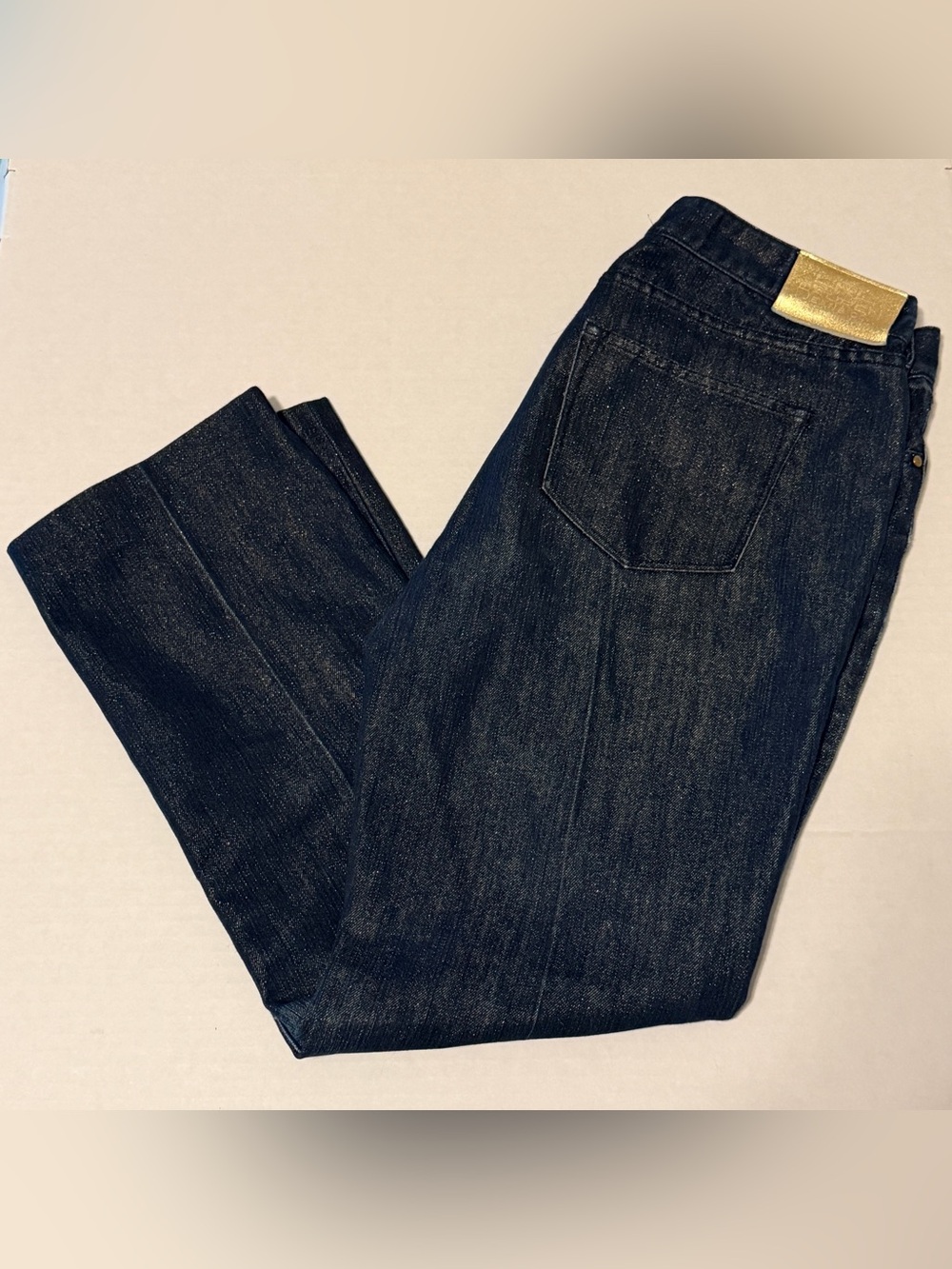 LRL Ralph Lauren Dark Wash Gold Shimmer Denim Metallic Boot Cut Jeans Petite 6P